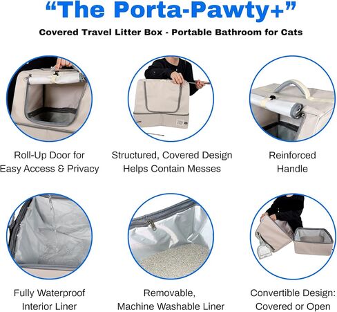 Travel Cat Porta-Pawty Plus Covered Portable Litter Box for Cats — Portable, Foldable Enclosed Cat Bathroom with Waterproof Interior & Roll-Up Door — Easy-Clean Travel Litter Solution in Kuwait