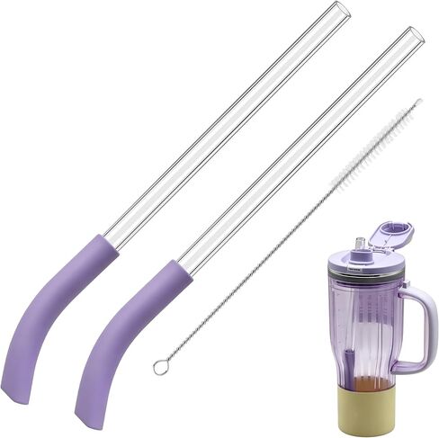 2 Pcs Replacement Straw for Ninja BlendBOSS Personal Smoothie Blender Tumbler, Reusable Straws With Cleaning Brush Compatible With Ninja BlendBOSS Travel Tumbler (Lavender Lemonade) in Kuwait
