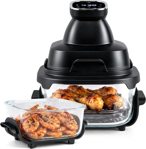 DORTALA Air Fryer, 4.2QT & 1.8QT Portable Glass Containers with Lids, 6 Presets, Microwave, Freezer, Dishwasher Safe, 428°F Max Temp, 1500W (Navy) in Kuwait