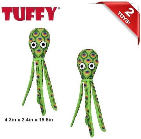 TUFFY - World's Tuffest Soft Dog Toy - Ocean- Squeakers - Multiple Layers. Made Durable, Strong & Tough. Interactive Play (Tug, Toss & Fetch). Machine Washable & Floats. (Squid Green, Large 2 Pack) in Kuwait