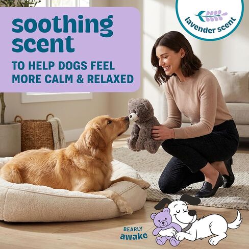 Calming Plush Dog Toy with Squeaker, Ultra-Soft Floppy Cuddle Companion, Lavender Scented, Bear, Large, 11.8" in Kuwait