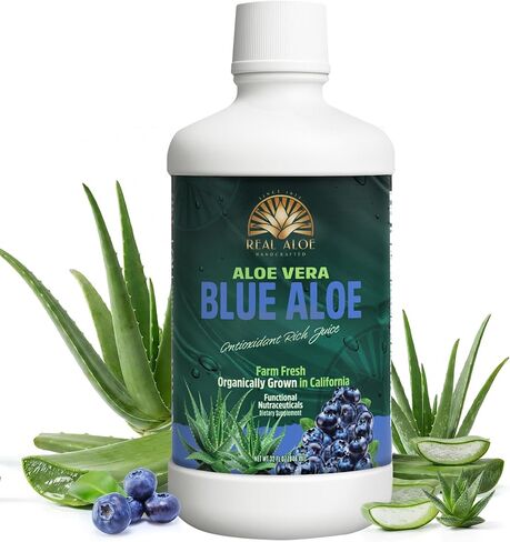 Real Aloe – Aloe Vera BlueAloe Juice, Handcrafted from 100% Certified Organic, California Grown, Farm Fresh Aloe, Since 1972 – With Real Blueberry. Dietary Supplement, 32floz in Saudi Arabia