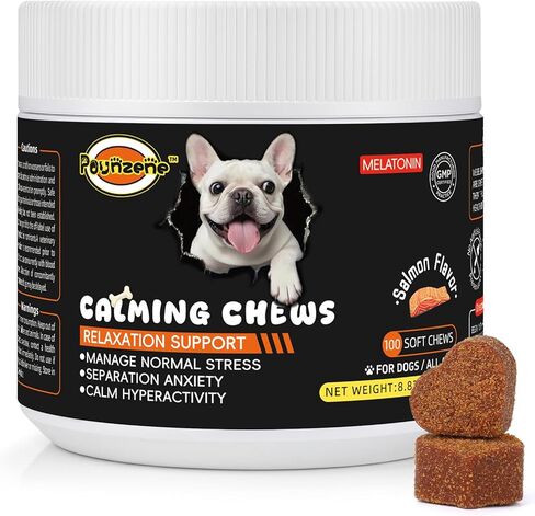 Calming Chews for Dogs,Melatonin Chewable Treats to Sleep Aid and Separation Anxiety Relief,Supports Relaxation for Travel and Storm - Calming Treats for Dogs,Salmon Flavor,100 Soft Chews in Kuwait