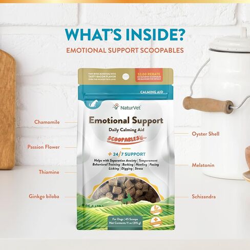 NaturVet Scoopables الدعم العاطفي للكلاب - مساعدة التهدئة اليومية تعزز السلوك الطبيعي والهادئ على مدار الساعة طوال أيام الأسبوع - بنكهة لحم الخنزير المقدد المدخن الهيكوري | حقيبة 11 أونصة in Kuwait