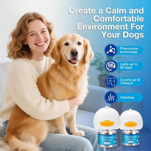 Dog Calming Pheromones Diffuser 3 in 1 Kit Appeasing Pheromone Diffuser to Calm (2 Plug in+2 Pack 48ml Refill) for Anxiety Relief Reduce Aggression Fighting Barking Stress 60 Day Supply(Tasteless) in Kuwait
