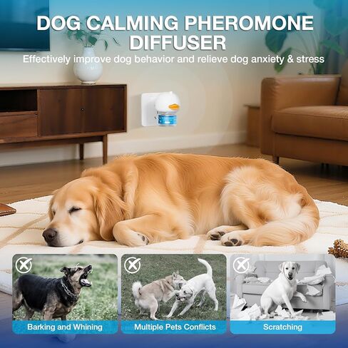 Dog Calming Pheromones Diffuser 3 in 1 Kit Appeasing Pheromone Diffuser to Calm (2 Plug in+2 Pack 48ml Refill) for Anxiety Relief Reduce Aggression Fighting Barking Stress 60 Day Supply(Tasteless) in Kuwait