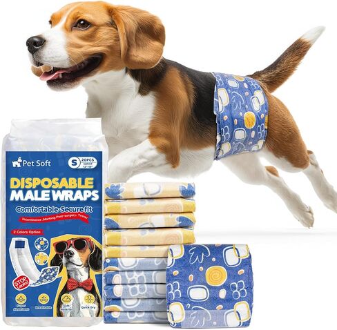 Pet Soft Dog Diapers Male,20 Ct Disposable Male Dog Wraps, Super Absorbent Doggie Belly Band with Wetness Indicator, Leak-Proof Puppy Pampers for Puppy Training, Incontinence, XS in Kuwait