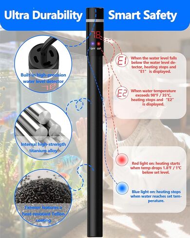 100W Titanium Aquarium Heater with LED Digital Display & External Controller – Submersible Fish Tank Heater, Precise ±1.8℉, IP68 Waterproof, for 10–25 Gallon Freshwater & Saltwater Tanks in Saudi Arabia