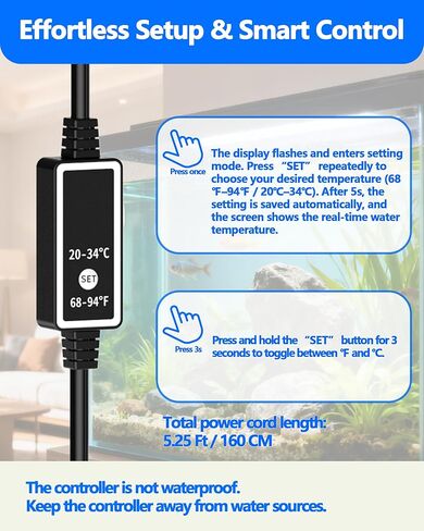 100W Titanium Aquarium Heater with LED Digital Display & External Controller – Submersible Fish Tank Heater, Precise ±1.8℉, IP68 Waterproof, for 10–25 Gallon Freshwater & Saltwater Tanks in Saudi Arabia