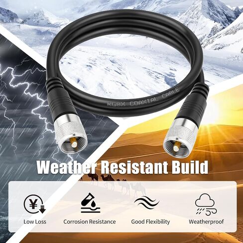 Ullnosoo RG8x Coaxial Cable, 2 Pack 3ft CB Radio Jumper Cable PL259 UHF Patch Cord 50 ohm Low Loss for Ham, Antenna Analyzer, Dummy Load and SWR Meter in Saudi Arabia