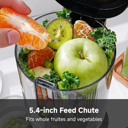 AMZCHEF Cold Press Juicer, 5.4" Juicer Machines with Large Feed Chute for Whole Fruits & Vegetables, Stainless Steel Juice Extractor with Large Auger, Dual Strainers, Easy Cleanup & Assembly in Kuwait