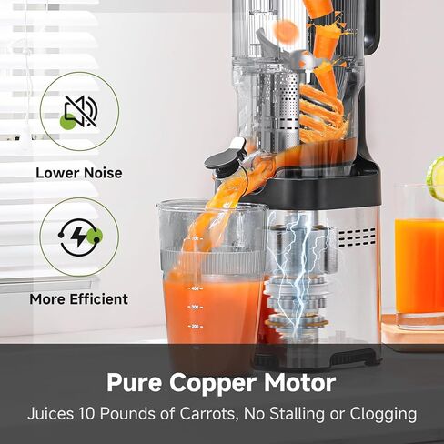 AMZCHEF Cold Press Juicer, 5.4" Juicer Machines with Large Feed Chute for Whole Fruits & Vegetables, Stainless Steel Juice Extractor with Large Auger, Dual Strainers, Easy Cleanup & Assembly in Kuwait