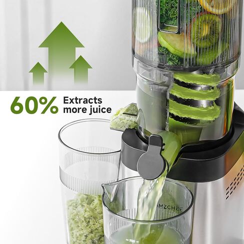 AMZCHEF Cold Press Juicer, 5.4" Juicer Machines with Large Feed Chute for Whole Fruits & Vegetables, Stainless Steel Juice Extractor with Large Auger, Dual Strainers, Easy Cleanup & Assembly in Kuwait