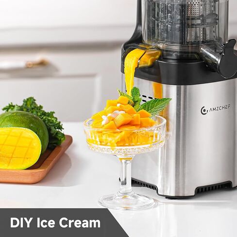 AMZCHEF Cold Press Juicer, 5.4" Juicer Machines with Large Feed Chute for Whole Fruits & Vegetables, Stainless Steel Juice Extractor with Large Auger, Dual Strainers, Easy Cleanup & Assembly in Kuwait