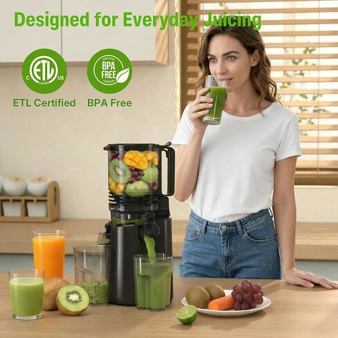 Cold Press Juicer, Juicer Machines with 6" Large Wide Feed Chute, High Juice Yield Slow Masticating Juicer, Easy to Clean, Quiet Brushless Copper Motor, Juicers for Whole Fruits & Vegetables in Kuwait
