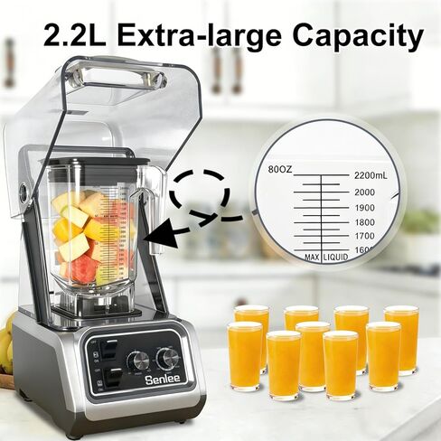 Commercial Blender for Smoothies 2200W With Quiet Shield,80oz BPA-Free Pitcher for Shakes,Self-Cleaning & Ice Crush Pro,6-leaf Stainless Steel Blade,Smoothie & Shake Maker for Restaurants, Kitchens in Kuwait