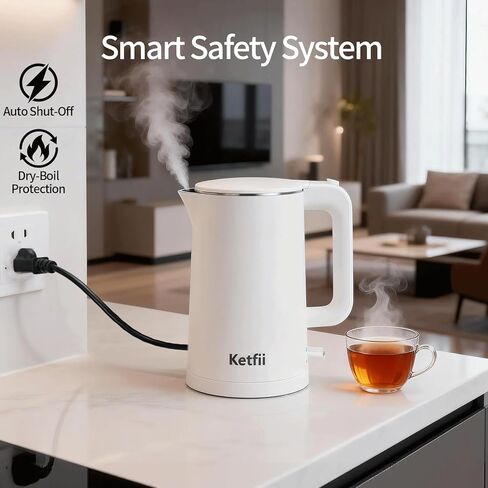 غلاية كهربائية سعة 1.7 لتر، وعاء داخلي بدون خياطة، تصميم بجدار مزدوج، خالية من مادة BPA، غلاية شاي وقهوة ومياه ساخنة، فتحة غطاء مزدوجة الزاوية، إغلاق تلقائي وحماية من الغليان الجاف، 304 من الفولاذ المقاوم للصدأ، 1000 وات in Kuwait
