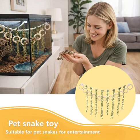 Handcrafted Reptile Climbing Vines - Natural Jungle Rope with 11 Wooden Rings - Versatile Habitat Enrichment Toy for Ball Pythons, Corn Snakes, Chameleons, and Arboreal Amphibians in Kuwait