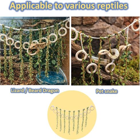 Handcrafted Reptile Climbing Vines - Natural Jungle Rope with 11 Wooden Rings - Versatile Habitat Enrichment Toy for Ball Pythons, Corn Snakes, Chameleons, and Arboreal Amphibians in Kuwait
