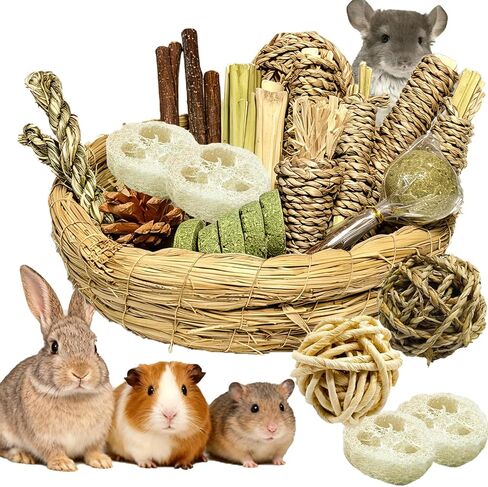 Hamiledyi 40PCS Rabbit Chew Toys Guinea Pig Treats Chews for Teeth Natural Bunny Enrichment Toys Cage Accessories for Hamster Chinchilla Squirrel Gerbils Rabbit Guinea Pig Cavy in Kuwait