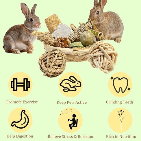 Hamiledyi 40PCS Rabbit Chew Toys Guinea Pig Treats Chews for Teeth Natural Bunny Enrichment Toys Cage Accessories for Hamster Chinchilla Squirrel Gerbils Rabbit Guinea Pig Cavy in Kuwait