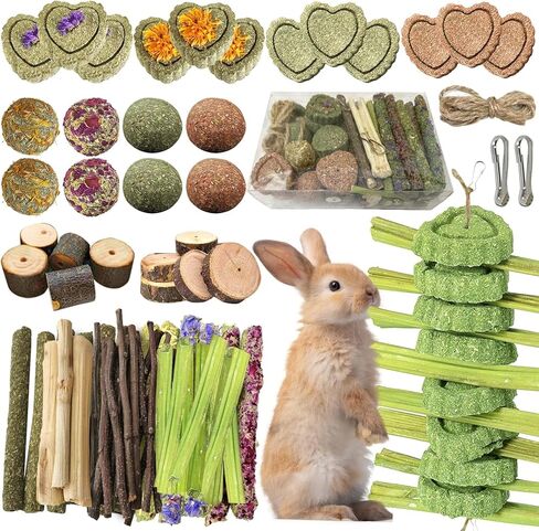 68pcs DIY Rabbit Chew Toys,Rabbit Toy for Bunnies Boredom Bunny Toys for Teeth, Timothy Stick, Apple Sticks, Sweet Bamboo, for Guinea Pig, Hamster, Chinchilla, Rat (19.04 Ounces (Pack of 1)) in Kuwait