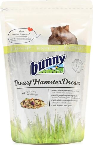 Bunny Nature DwarfHamsterDream Expert - طعام كامل، نظام غذائي طبيعي مع الدخن، VitalPlus Granivore والبذور الأساسية - بدون كريات، تغذية متوازنة مع عدم وجود قيود على الكمية - 1.1 رطل in Kuwait