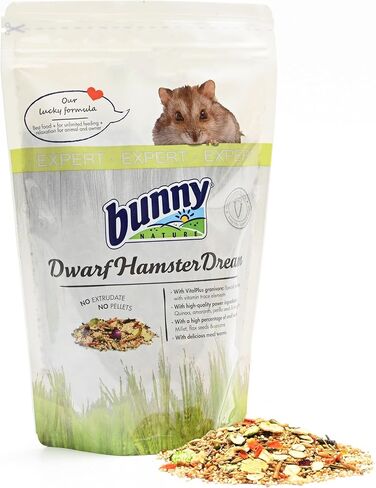Bunny Nature DwarfHamsterDream Expert - طعام كامل، نظام غذائي طبيعي مع الدخن، VitalPlus Granivore والبذور الأساسية - بدون كريات، تغذية متوازنة مع عدم وجود قيود على الكمية - 1.1 رطل in Kuwait