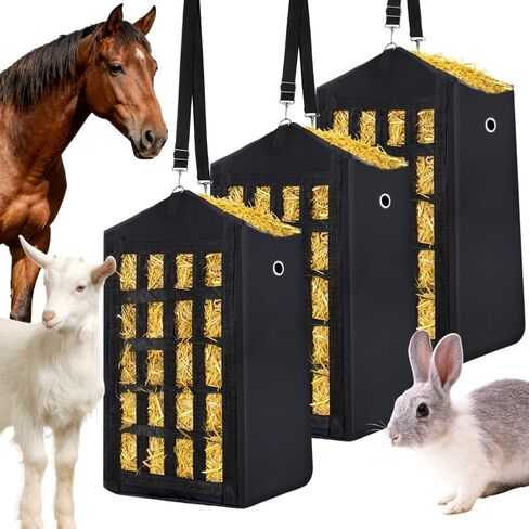 Eforcase 3PCS Hay Bags for Horses, Slow Feed Hay Bags for Goats,Sheep, Rabbits, Donkey, Premium Oxford Hang Feed Bag with Front Nets Design, Easy to Fill, Adjustable,Horse Feeding Supplies in Kuwait