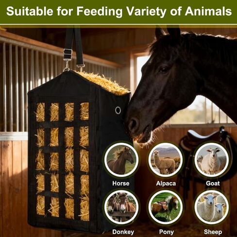 Eforcase 3PCS Hay Bags for Horses, Slow Feed Hay Bags for Goats,Sheep, Rabbits, Donkey, Premium Oxford Hang Feed Bag with Front Nets Design, Easy to Fill, Adjustable,Horse Feeding Supplies in Kuwait