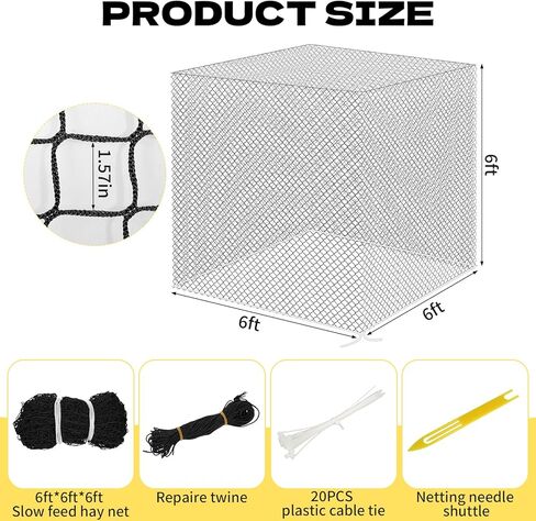 6x6 FT Heavy Duty Slow Feed Hay Net, 1.57-Inch Knotless Weatherproof Nylon Hay Net for Horses, Cattle, Goats, Sheep & Livestock, Outdoor Round Bale Feeder to Reduce Waste in Kuwait