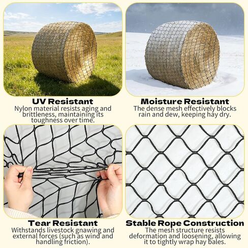 6x6 FT Heavy Duty Slow Feed Hay Net, 1.57-Inch Knotless Weatherproof Nylon Hay Net for Horses, Cattle, Goats, Sheep & Livestock, Outdoor Round Bale Feeder to Reduce Waste in Kuwait