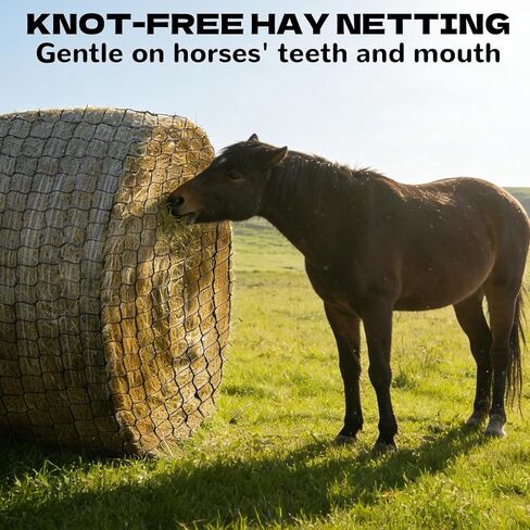 6x6 FT Heavy Duty Slow Feed Hay Net, 1.57-Inch Knotless Weatherproof Nylon Hay Net for Horses, Cattle, Goats, Sheep & Livestock, Outdoor Round Bale Feeder to Reduce Waste in Kuwait