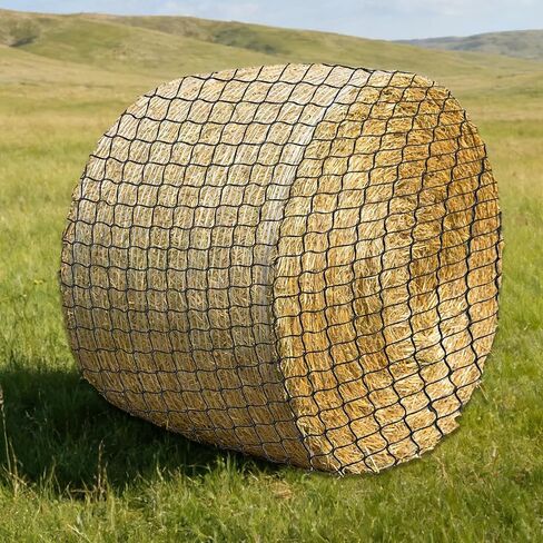 5x5 FT Heavy Duty Slow Feed Hay Net, 1.57-Inch Knotless Weatherproof Nylon Hay Net for Horses, Cattle, Goats, Sheep & Livestock, Outdoor Round Bale Feeder to Reduce Waste in Kuwait