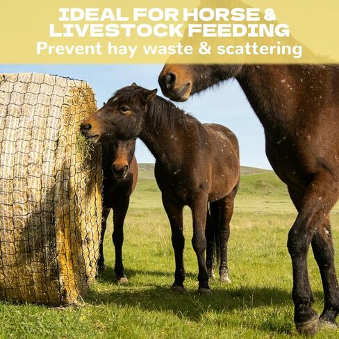 5x5 FT Heavy Duty Slow Feed Hay Net, 1.57-Inch Knotless Weatherproof Nylon Hay Net for Horses, Cattle, Goats, Sheep & Livestock, Outdoor Round Bale Feeder to Reduce Waste in Kuwait