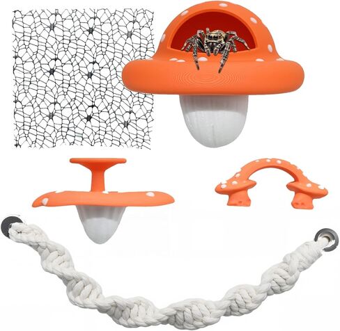 Jumping Spider Enclosure Accessory Set 5 Pcs— Magnetic Mushroom Platforms with Hand-Woven Rope and Jumping Spider Climbing Mesh for Climbing, Resting, and Decorating in Kuwait