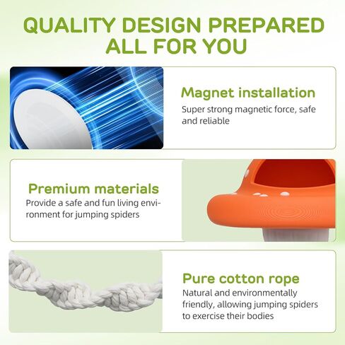 Jumping Spider Enclosure Accessory Set 5 Pcs— Magnetic Mushroom Platforms with Hand-Woven Rope and Jumping Spider Climbing Mesh for Climbing, Resting, and Decorating in Kuwait