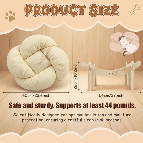 22x22x13 Inch Elevated Flower Cat Bed Wooden with Fluffy Cushion, Pet Couch Sofa for Indoor Cats, Raised Kitty Lounge Chair Suitable for Puppy, Cat Furniture Living Room Bedroom in Kuwait