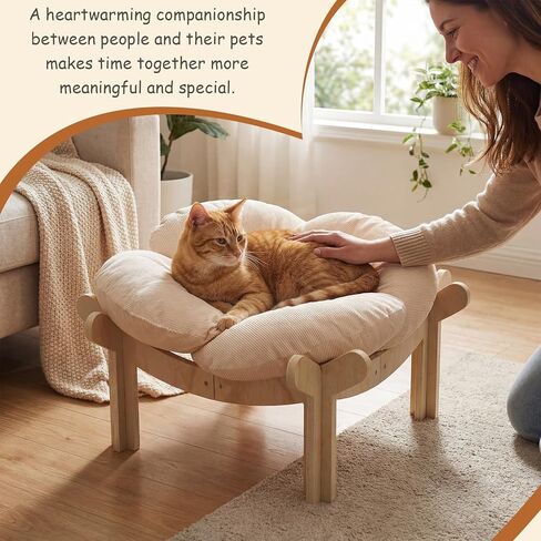 22x22x13 Inch Elevated Flower Cat Bed Wooden with Fluffy Cushion, Pet Couch Sofa for Indoor Cats, Raised Kitty Lounge Chair Suitable for Puppy, Cat Furniture Living Room Bedroom in Kuwait