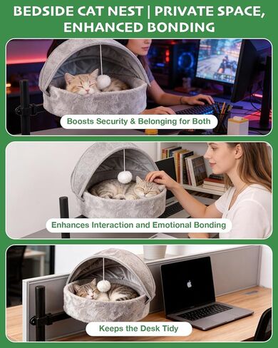 Cat Desk Bed for Large Cats Up to 44lbs, Heavy Duty 360° Rotating Cat Hammock for Desk with Foldable Canopy & Toy Ball, Adjustable Raised Desktop Cat Nest for Office, Reversible Summer & Winter Mat in Kuwait