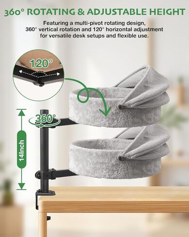 Cat Desk Bed for Large Cats Up to 44lbs, Heavy Duty 360° Rotating Cat Hammock for Desk with Foldable Canopy & Toy Ball, Adjustable Raised Desktop Cat Nest for Office, Reversible Summer & Winter Mat in Kuwait