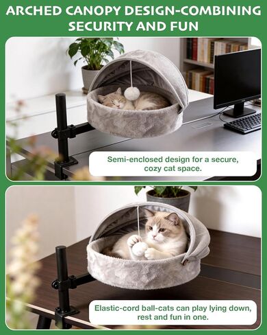 Cat Desk Bed for Large Cats Up to 44lbs, Heavy Duty 360° Rotating Cat Hammock for Desk with Foldable Canopy & Toy Ball, Adjustable Raised Desktop Cat Nest for Office, Reversible Summer & Winter Mat in Kuwait