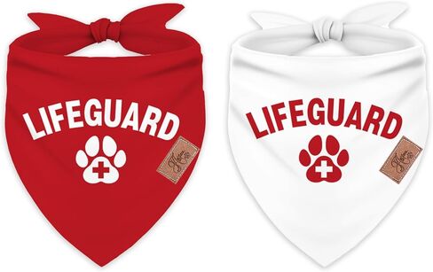 JarThenaAMCS 2PCS Lifeguard Dog Bandana مثلث الحيوانات الأليفة وشاح أحمر أبيض مخلب طباعة الصيف الأمن قابل للتعديل الحيوانات الأليفة منديل للرقبة لمتوسط ​​كبير القط الكلب زي الملحقات in Kuwait