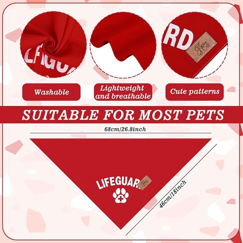 JarThenaAMCS 2PCS Lifeguard Dog Bandana مثلث الحيوانات الأليفة وشاح أحمر أبيض مخلب طباعة الصيف الأمن قابل للتعديل الحيوانات الأليفة منديل للرقبة لمتوسط ​​كبير القط الكلب زي الملحقات in Kuwait