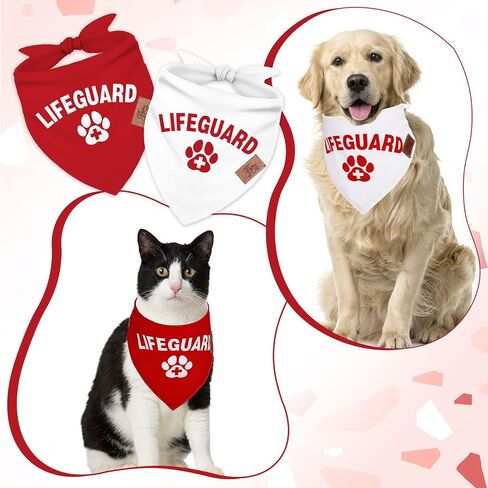 JarThenaAMCS 2PCS Lifeguard Dog Bandana مثلث الحيوانات الأليفة وشاح أحمر أبيض مخلب طباعة الصيف الأمن قابل للتعديل الحيوانات الأليفة منديل للرقبة لمتوسط ​​كبير القط الكلب زي الملحقات in Kuwait
