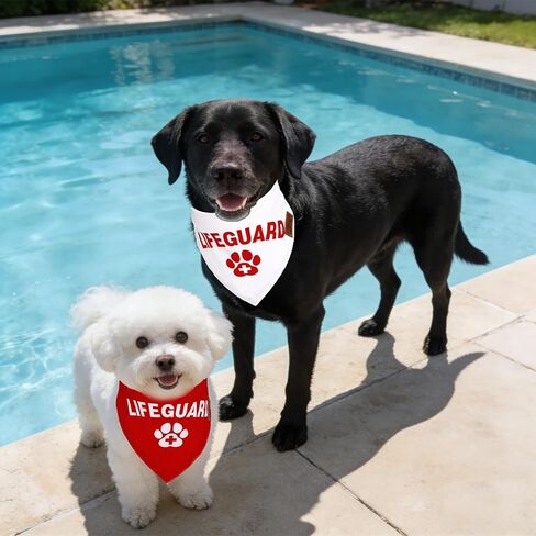 JarThenaAMCS 2PCS Lifeguard Dog Bandana مثلث الحيوانات الأليفة وشاح أحمر أبيض مخلب طباعة الصيف الأمن قابل للتعديل الحيوانات الأليفة منديل للرقبة لمتوسط ​​كبير القط الكلب زي الملحقات in Kuwait
