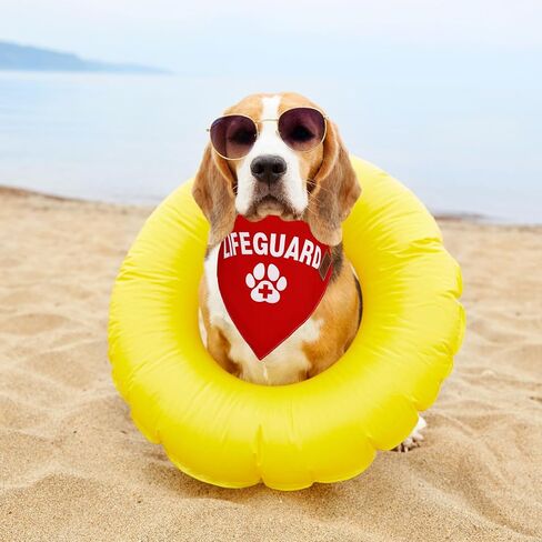 JarThenaAMCS 2PCS Lifeguard Dog Bandana مثلث الحيوانات الأليفة وشاح أحمر أبيض مخلب طباعة الصيف الأمن قابل للتعديل الحيوانات الأليفة منديل للرقبة لمتوسط ​​كبير القط الكلب زي الملحقات in Kuwait