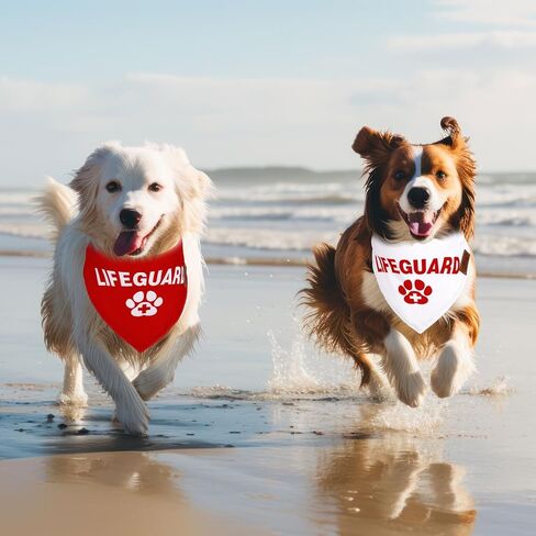 JarThenaAMCS 2PCS Lifeguard Dog Bandana مثلث الحيوانات الأليفة وشاح أحمر أبيض مخلب طباعة الصيف الأمن قابل للتعديل الحيوانات الأليفة منديل للرقبة لمتوسط ​​كبير القط الكلب زي الملحقات in Kuwait