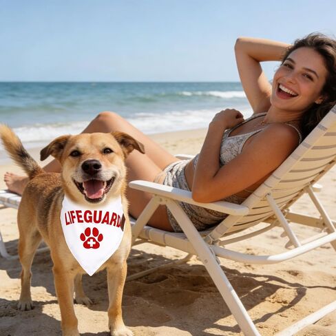 JarThenaAMCS 2PCS Lifeguard Dog Bandana مثلث الحيوانات الأليفة وشاح أحمر أبيض مخلب طباعة الصيف الأمن قابل للتعديل الحيوانات الأليفة منديل للرقبة لمتوسط ​​كبير القط الكلب زي الملحقات in Kuwait