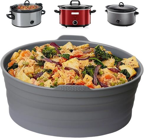 Silicone Slow Cooker Liners with Handle, 6 QT Reusable Cooking Liners Compatible with Crock-Pot & Hamilton Beach，Foldable Oval Slow Cookers Accessories, Food-grade & Easy Cleanup, 1 Pcs in Kuwait